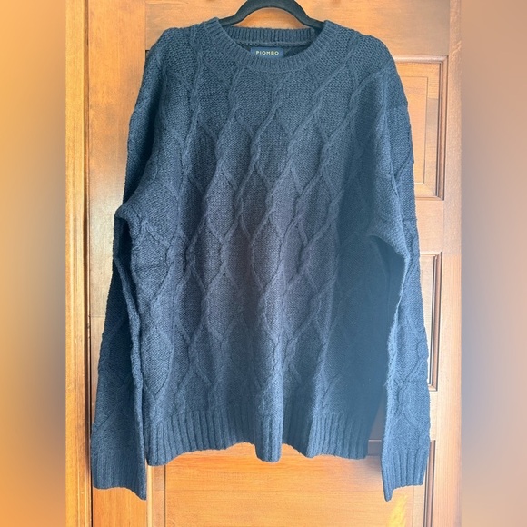 Piombo Other - Piombo Navy Blue Diamond Motif Crewneck Sweater